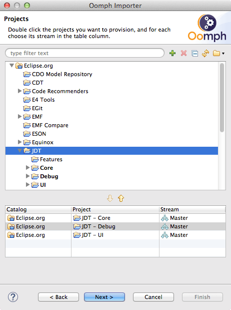 Screenshot showing Eclipse Oomph project importer